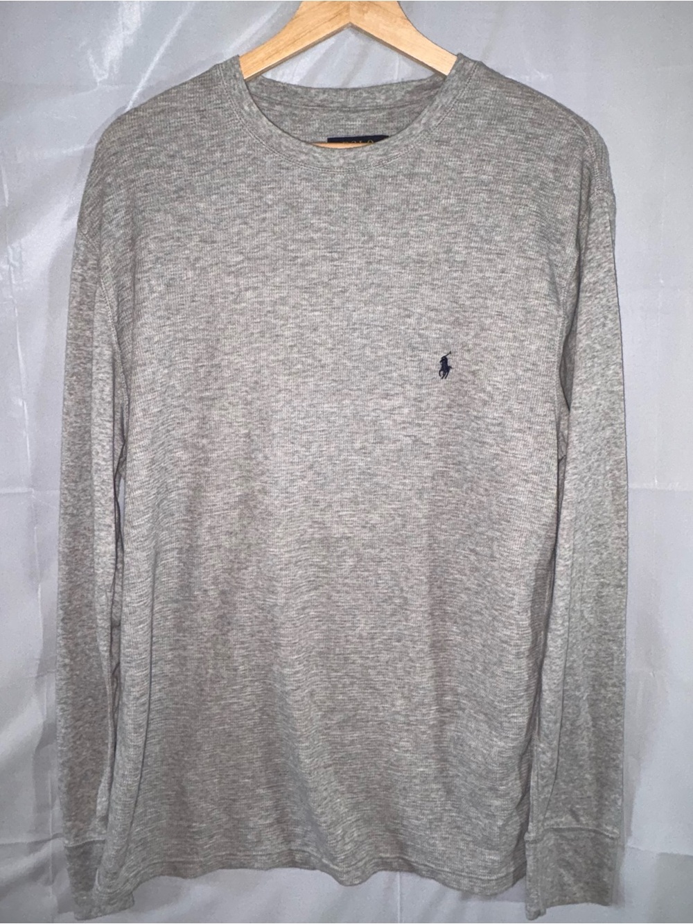 Polo Ralph Lauren Mens Large Gray Waffle Knit Thermal Henley Shirt Long Sleeve